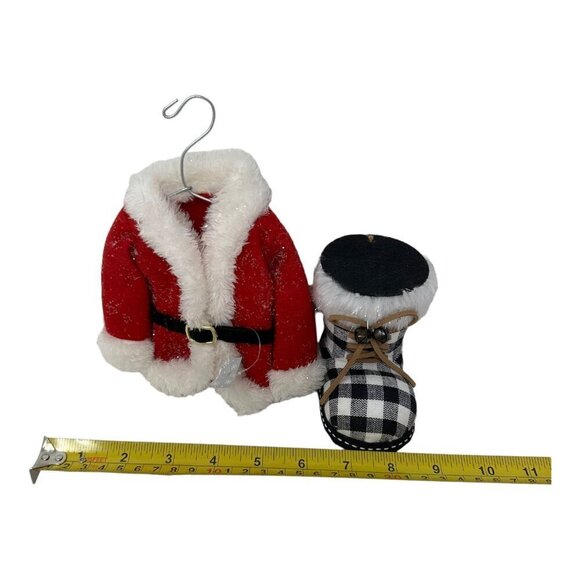 Santa Coat Boot Christmas Ornament Buffalo Checkered Plaid Lot Red Black Holiday - Picture 9 of 9